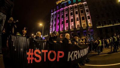 Thousands of people marched in Serbia against President Aleksandar Vucic and his government. EPA