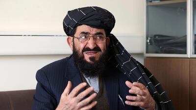 Hakim Mujahed, the Taliban's representative to the UN during their harsh five-year rule, speaks during an interview with The Associated Press in Kabul, Afghanistan. AP