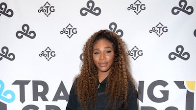 Serena Williams, in black sportswear, attends Cloud9 Champion's Day on November 9, 2021 in Los Angeles, California. AFP