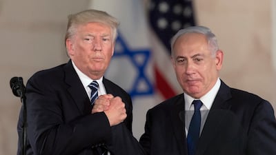 Donald Trump meets Israeli Prime Minister Benjamin Netanyahu in Jerusalem, during his first term as US president, in 2017. AP