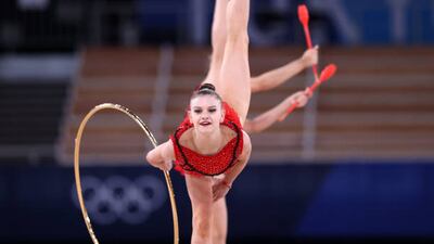 Team Bulgaria perform during the Group All-Around Final at Ariake Gymnastics Centre on August 08, 2021 in Tokyo, Japan. Team Bulgaria won the gold medal.