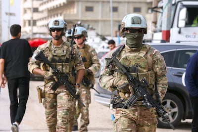 A French contingent of Unifil patrols the southern Lebanese area of Al Qasmiyeh on April 18, 2026. AFP