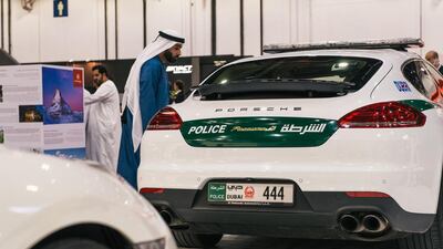 A Porsche Dubai Police car on the opening night of the Dubai International Motor Show. Alex Atack for The National