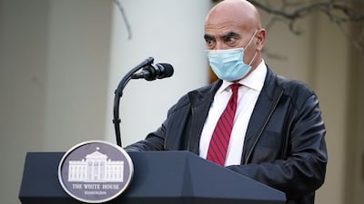Dr. Moncef Slaoui, delivers an update on "Operation Warp Speed" in the at the White House in Washington, DC. AFP