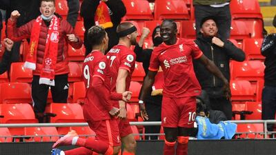 Liverpool's Sadio Mane celebrates scoring their first goal. Reuters