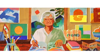 The Lebanese-American artist and writer Etel Adnan was celebrated by Google. Illustration: Google