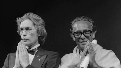 Indian film director Mrinal Sen, right, was the first Indian to serve on the Cannes jury, in 1982. Here he is accompanied by German actor Helmut Berger as he's awarded the Jury Prize for his film 'Kharij' in May 1983. Photo: AFP