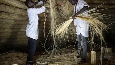 The thatching used to fix the circular ceiling rings at the Kasubi Royal Tombs in Kampala.