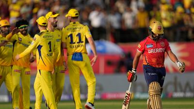 Punjab Kings' Prabhsimran Singh after losing his wicket for 23 runs off the bowling of Ravindra Jadeja. AP