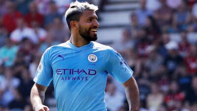 Manchester City's Sergio Aguero celebrates scoring their first goal against Bournemouth. Reuters