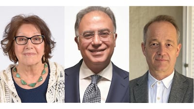 From left, Nawal Nasrallah, Ashraf Elashmawy and Stefan Weidner are among the winners of the 20th edition. Photo: Sheikh Zayed Book Award