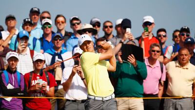 Jordan Spieth of the United States hits his tee shot on the 9th hole during a practice round prior to the 146th Open Championship at Royal Birkdale on July 18, 2017 in Southport, England. Gregory Shamus/Getty Images