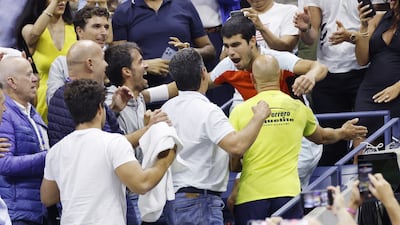 Carlos Alcaraz of Spain celebrates his win over Casper Ruud in the US Open final. EPA
