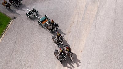 Members of the Kings Troop Royal Horse Artillery arrive at Windsor Castle ahead of a ceremony to mark the official birthday of Queen Elizabeth II. Getty Images