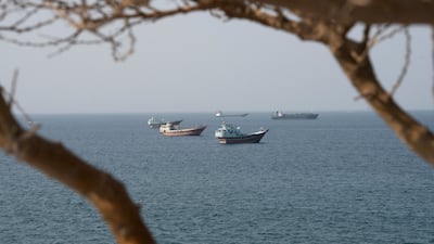 Ships near the Strait of Hormuz, seen from Musandam, Oman. Reuters