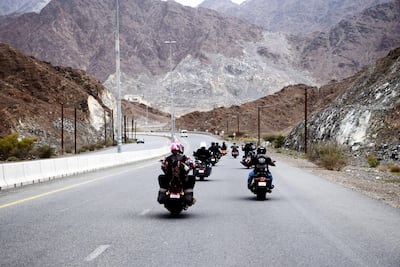 The bikers weave their way though the mountains of Ras Al Khaimah. Picture: Elsa Lynock