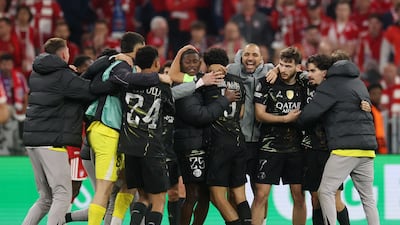 PSG celebrate after their win at the Allianz Arena. Getty Images