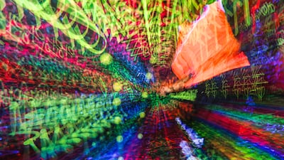 The vivid Summer Glow Neon Padel Experience, at the Space 42 Arena in Abu Dhabi. Victor Besa / The National