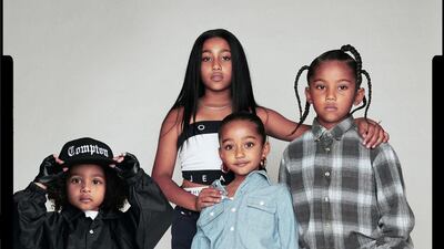 North, Saint, Chicago and Psalm West as Aaliyah, Snoop Dogg, Sade and Eazy-E. Photo: @kimkardashian / Instagram