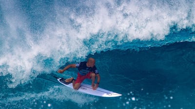 US pro surfer Kelly Slater surfs during the Billabong Pipeline Masters on the north shore of Oahu in Hawaii. AFP
