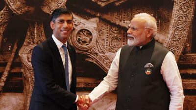 India's Prime Minister Narendra Modi with UK Prime Minister Rishi Sunak. Getty