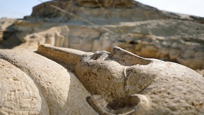 A stone sarcophagi, discovered in an ancient burial site in Minya, Egypt.