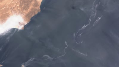 A satellite image taken by the Copernicus spacecraft shows the oil leak off the coast of Oman. Reuters