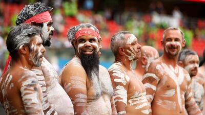 Indigenous performers wait to welcome the players to the field before the Big Bash League match between Sydney Thunder and Hobart Hurricanes at Sydney Showground Stadium on Saturday. Getty Images