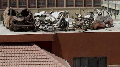 Despite being focused on only humanitarian work and not holding any political affiliation, sometimes the emergency responders are hit by Israeli attacks. Seen here is a row of destroyed ambulances that have been targeted in the past are seen on top of the headquarters of Gaza’s Red Crescent headquarters in Gaza City on July 11,2014. Heidi Levine for The National