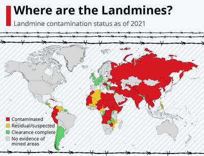 Some estimate that 55 million mines in 30 countries have been cleared in the past 25 years but there is much work left to be done. Graphic: Statista / Landmine and Cluster Munition Monitor