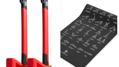From axes to illustrated yoga mats, these pieces of at-home gym equipment will enhance your fitness journey. Photo: Chopfit; NewMe Fitness
