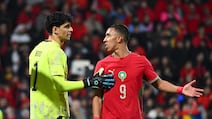 Morocco goalkeeper Yassine Bounou, left, with Soufiane Rahimi during a friendly against Paraguay in France in March. Getty Images