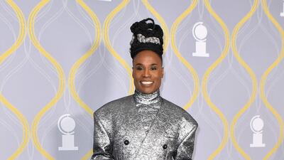 US actor and singer Billy Porter in a shimmering silver suit. AFP