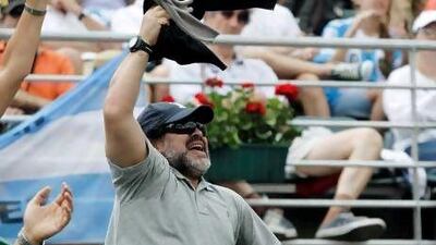 Diego Maradona, recently hired to be a cheerleader of sorts for sports in the UAE, was working up the crowd during Argentina's Davis Cup semi-final against the Czech Republic.