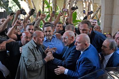 Nabih Berri is escorted by supporters after being re-elected as Parliament Speaker in Beirut, Lebanon, last month. EPA