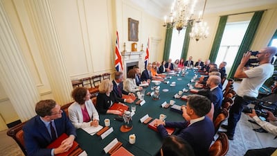 Mr Starmer chairs the first meeting of his cabinet. Getty Images