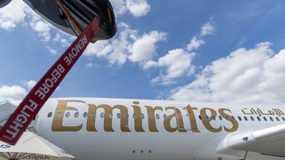 An Emirates plane at this year's Paris Air Show at Le Bourget Airport, France. EPA