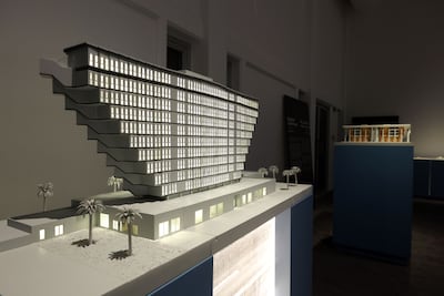 A model of Hotel du Lac in Tunis, one of the buildings featured in the Sharjah Architecture Triennial exhibition. Chris Whiteoak / The National