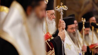 Priests during the funeral of king Constantine II. Getty
