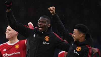 Paul Pogba, centre, and Jesse Lingard will leave Manchester United at the end of June. AFP