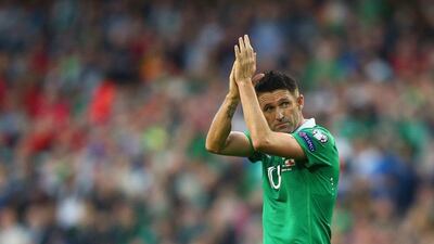 Robbie Keane applauds during his side's 7-0 win over Gibraltar on Saturday for a Euro 2016 qualifier in Dublin. Ian Walton / Getty Images / October 11, 2014