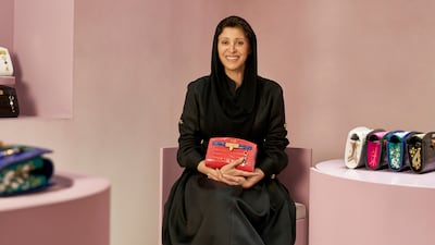 Princess Nourah Al Faisal with her collection of Saudi Arabia-inspired handbags at Asprey, London. Photo: Asprey
