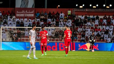 Yahya Al Ghassani, centre, in action for Shabab Al Ahli at Rashid Stadium in Dubai.
