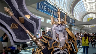 Bruce Stedwell, of Lake Havasu, Arizona, is dressed as "King Leoric" from Diablo 3. AP Photo