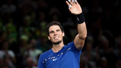 Rafael Nadal applauds the crowd after his second round Paris Masters win over Hyeong Chung. Christophe Petit Tesson / AFP