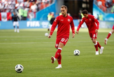 Denmark's Christian Eriksen during the warm-up before the game against Peru. Max Rossi / Reuters