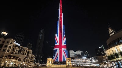 The UK flag is projected on to Burj Khalifa. The UAE has welcomed an influx of British citizens drawn by the promise of a better standard of living. AFP