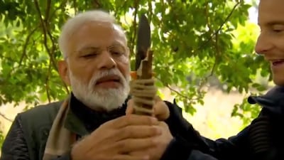 Indian Prime Minister Narendra Modi with Bear Grylls.
