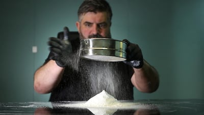 Omar Sartawi, a Jordanian chef, recreates an ancient statue found in Jordan using a famous local product - Jameed (dried goat's milk used in the country's national dish), at his workshop in Amman, Jordan. REUTERS
