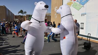 Climate activists dressed as polar bears stage a protest outside the Sharm El Sheikh International Convention Centre during the Cop27 climate conference in Egypt. AFP